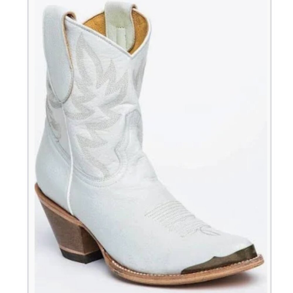Wheels White Leather Western Booties - Round Toe